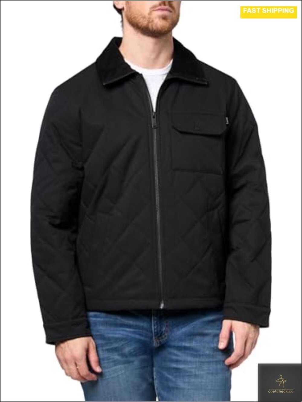 Men's Diamond Quilted Utility Jacket with Corduroy Collar